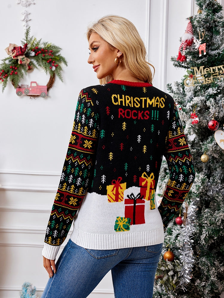 Embroidered Sweater - Santa Claus & Musical Notes
