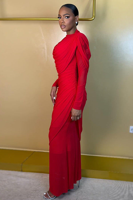 Classy Red Round Neck Maxi Dress