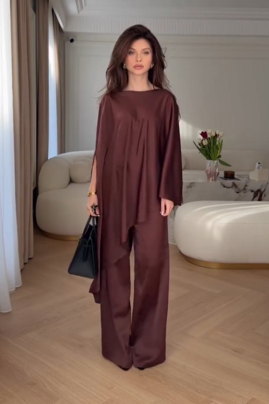 Cape Sleeve Wide-Leg Pants Set