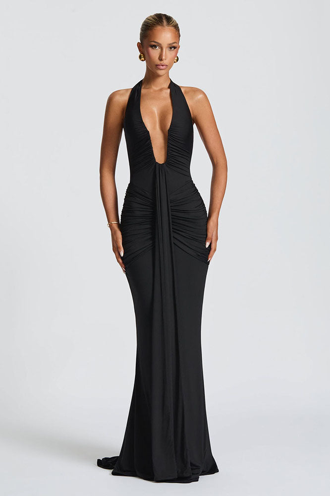 Halter Deep V Mermaid Maxi Dress