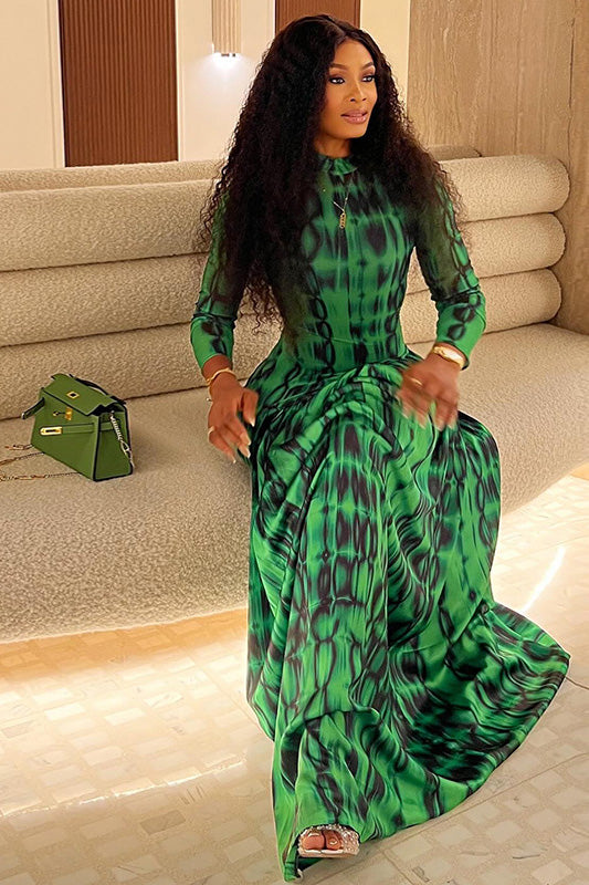 Emerald Animal Texture Flowy Maxi Dress