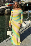 Asymmetric Rainbow Fishtail Maxi Dress