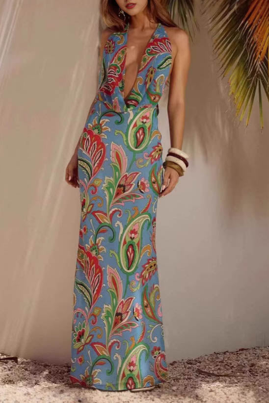 Verdant Shadows - Floral Resort Maxi Dress