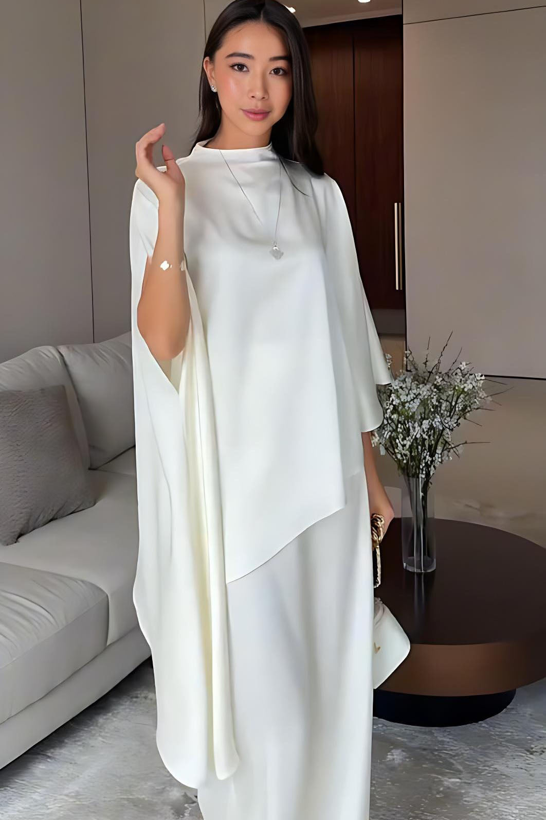 Cape Sleeve Wide-Leg Pants Set