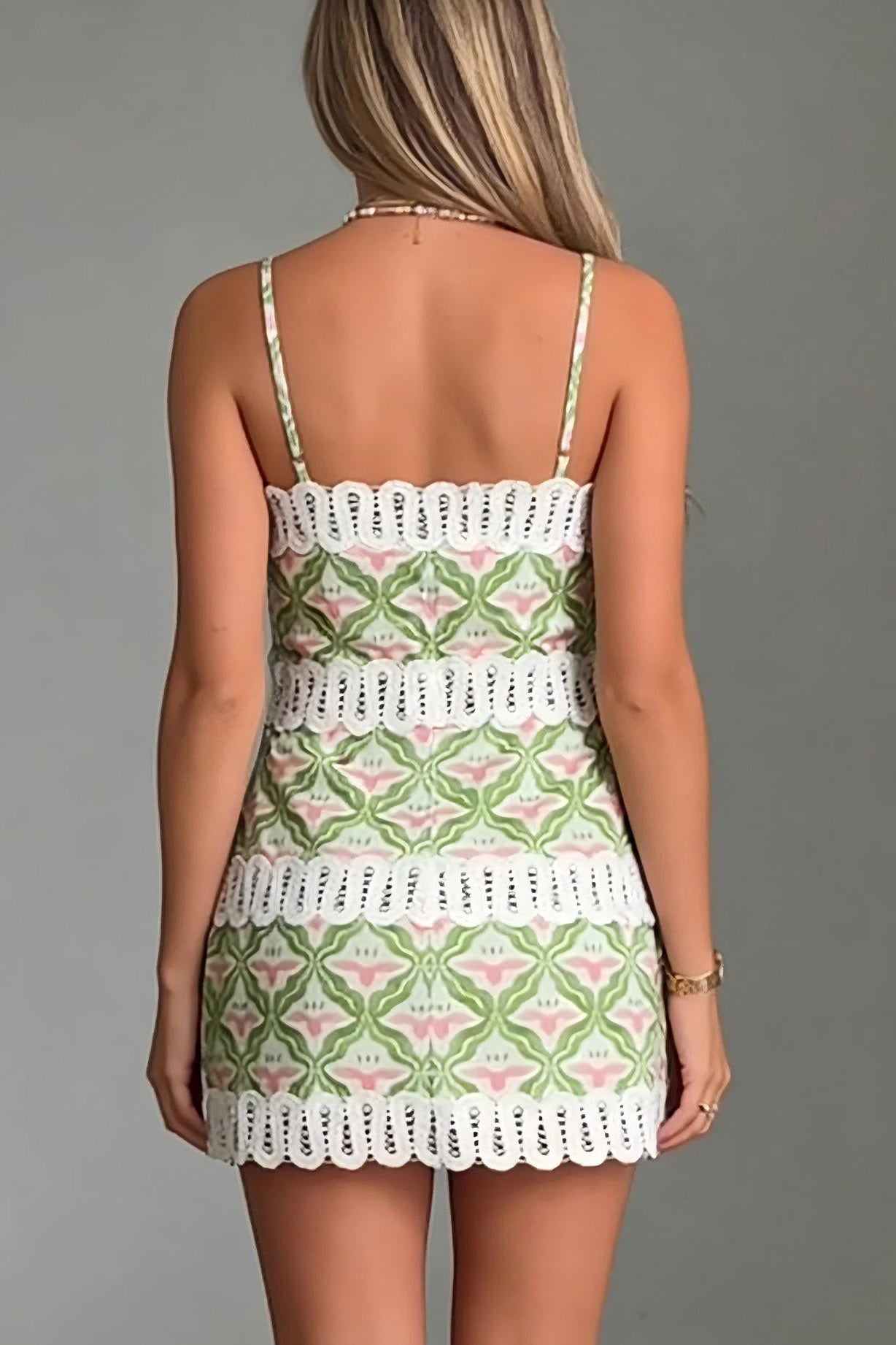 Garden Glow Lace-Trim Mini Dress