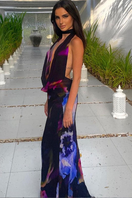 Art Print Halter Maxi Dress