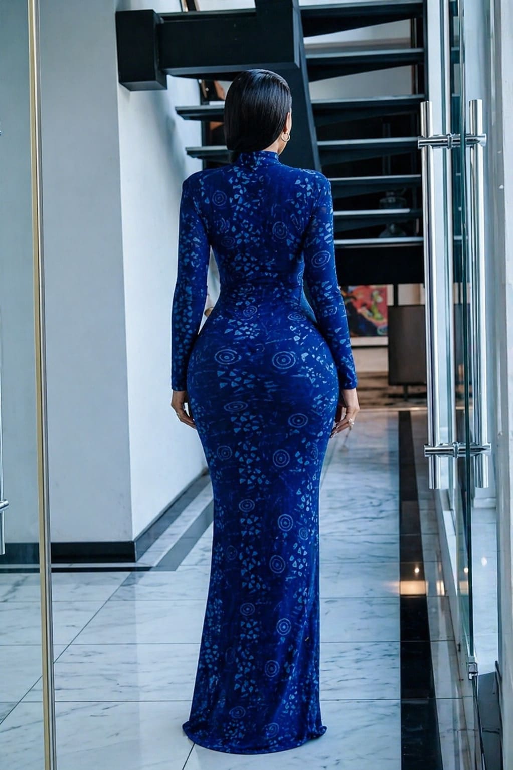 Totem Pattern Mesh Maxi Dress