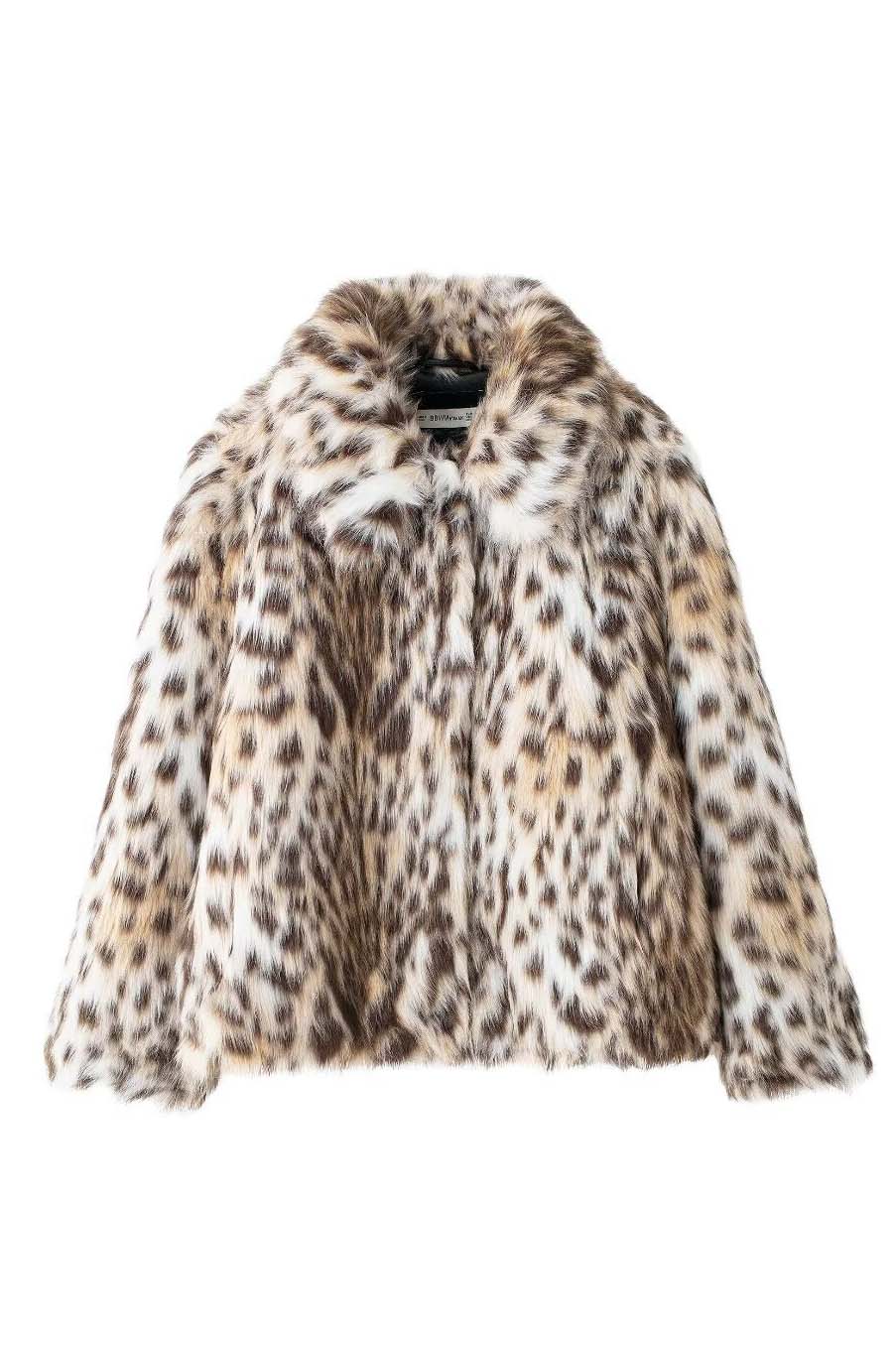 Wild leopard print short lapel fur coat