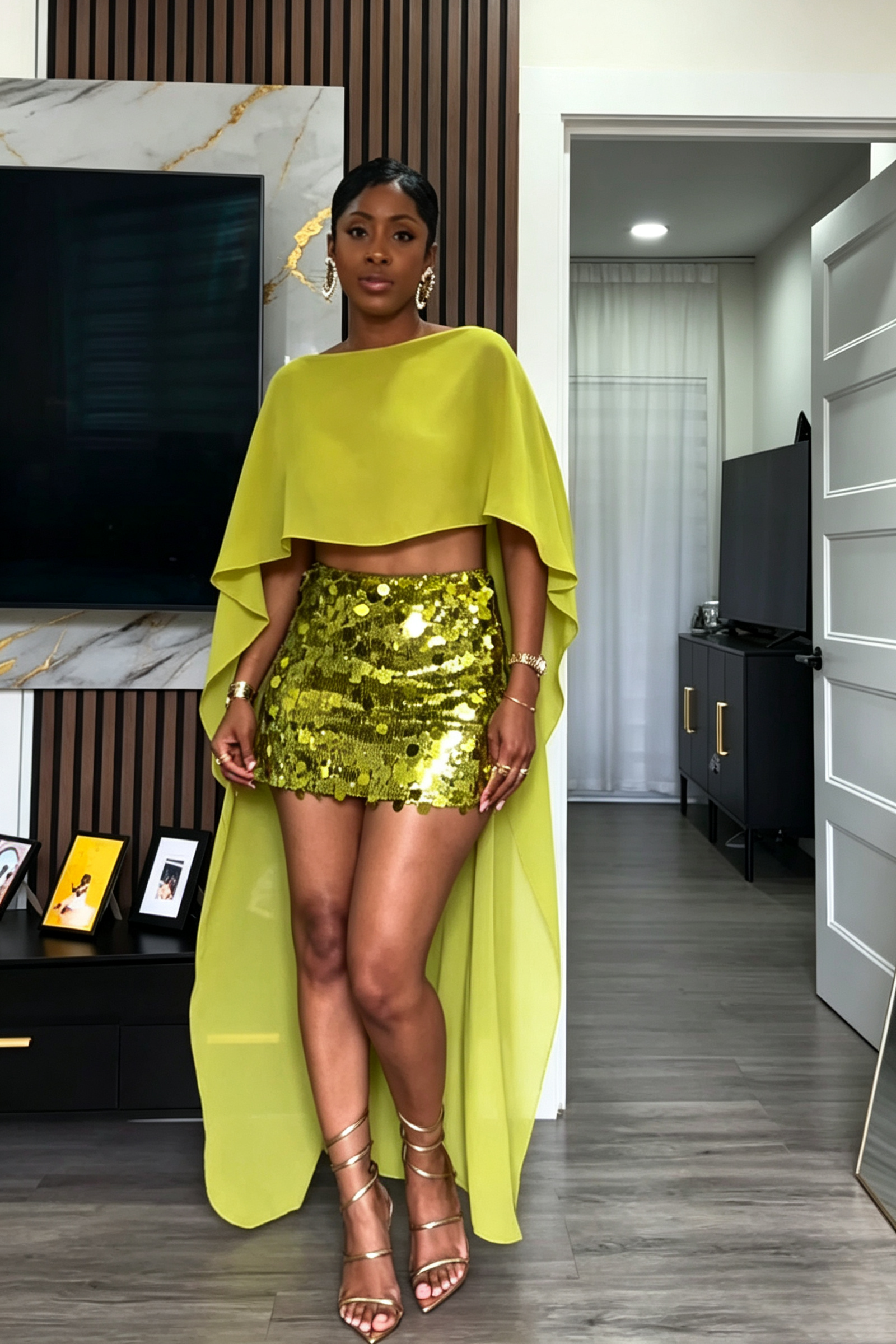 Flow Cape Sleeve Round Neck Crop Top