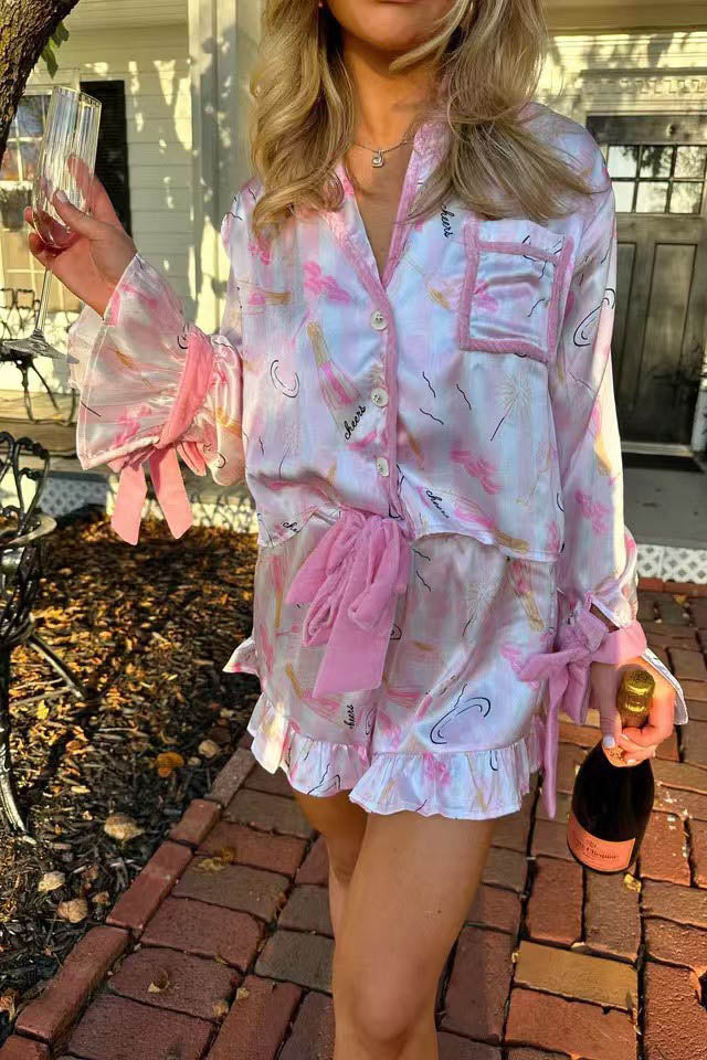Tie Front Cotton Peplum Blouse Shorts