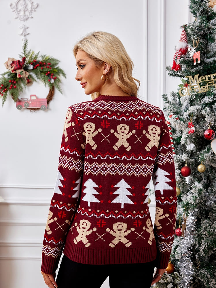 Crewneck Embroidered Sweater - Gingerbread Man