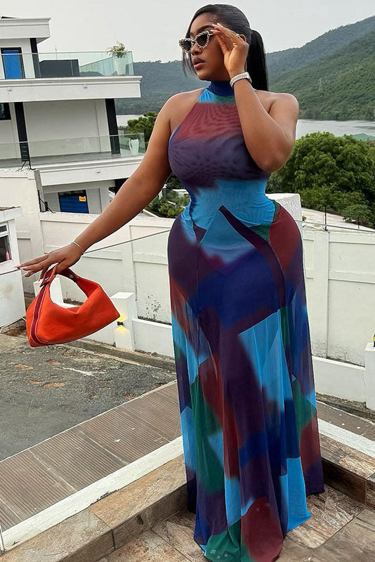 Fluid Tie-Dye Flared Cuff Maxi Dress