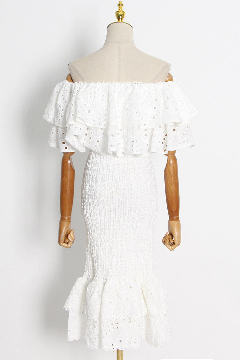 Embroidered Lace Tiered Ruffle Maxi Dress Set