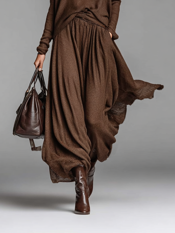 Round Neck Knitted Sweater Skirt Set