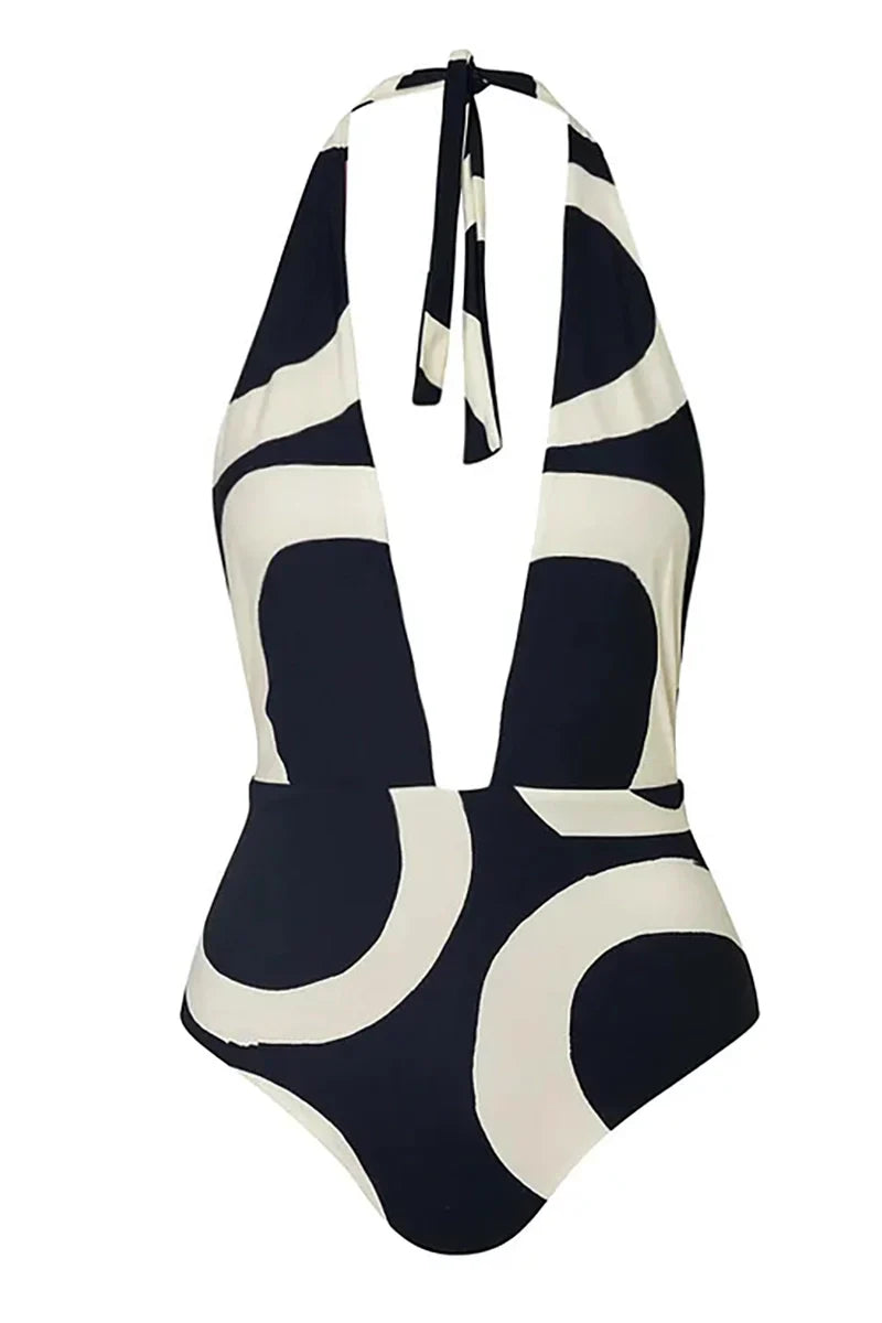 Colorblock Halter High-Waist One-Piece Swimsuit