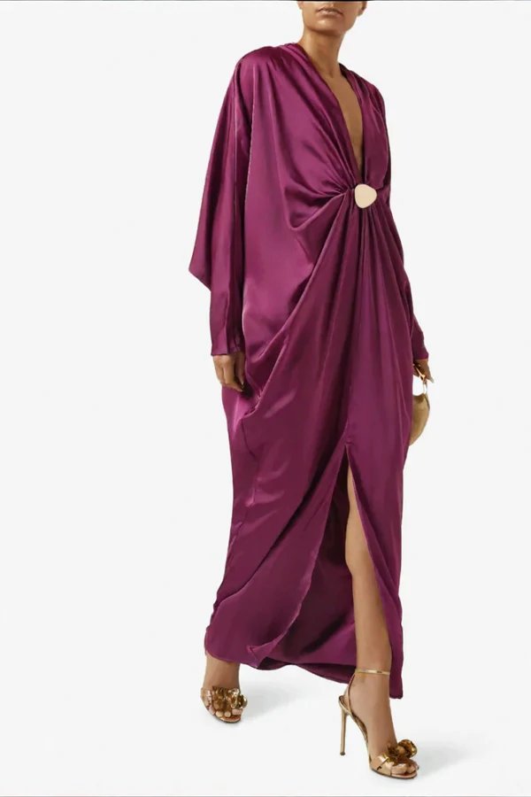 Magenta Satin Neck Maxi Dress in Satin