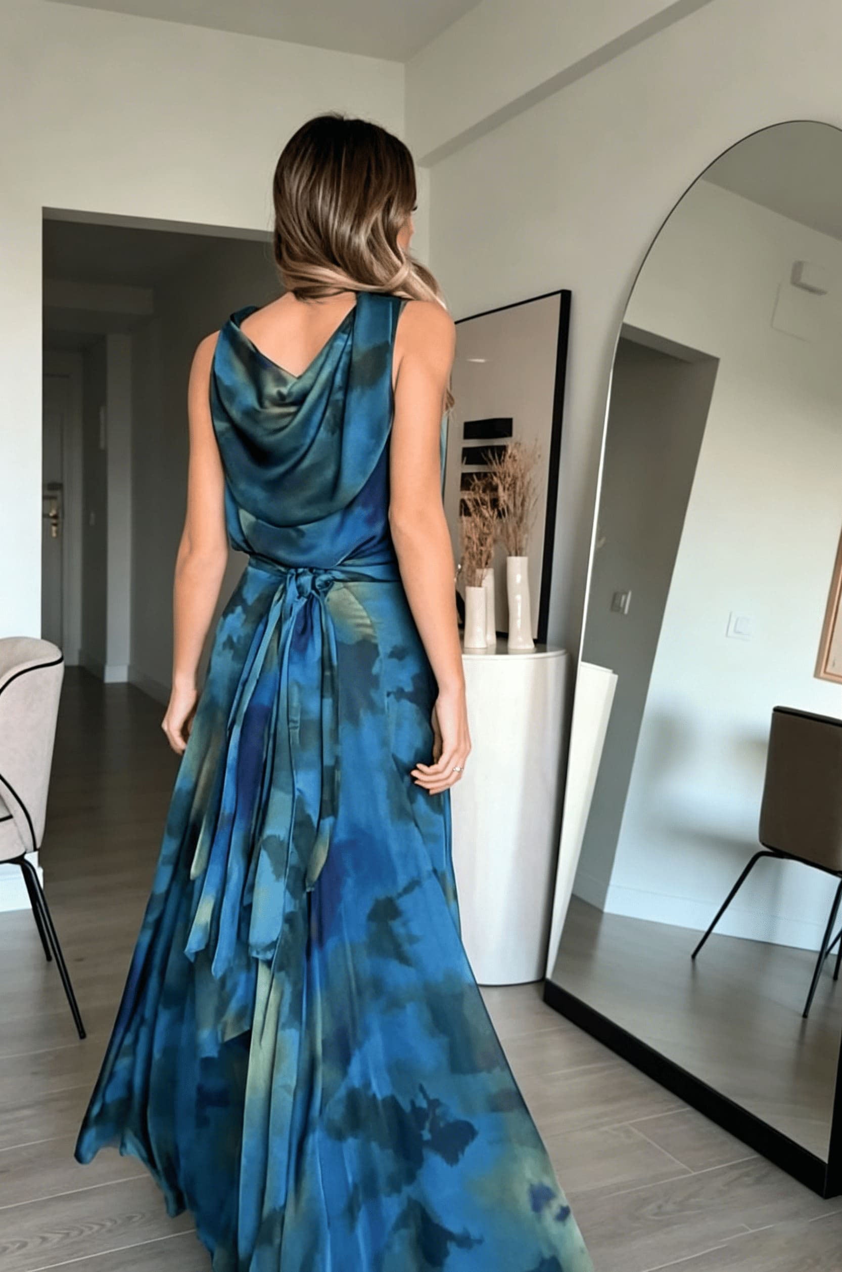 Draped Neck Abstract Skirt Set