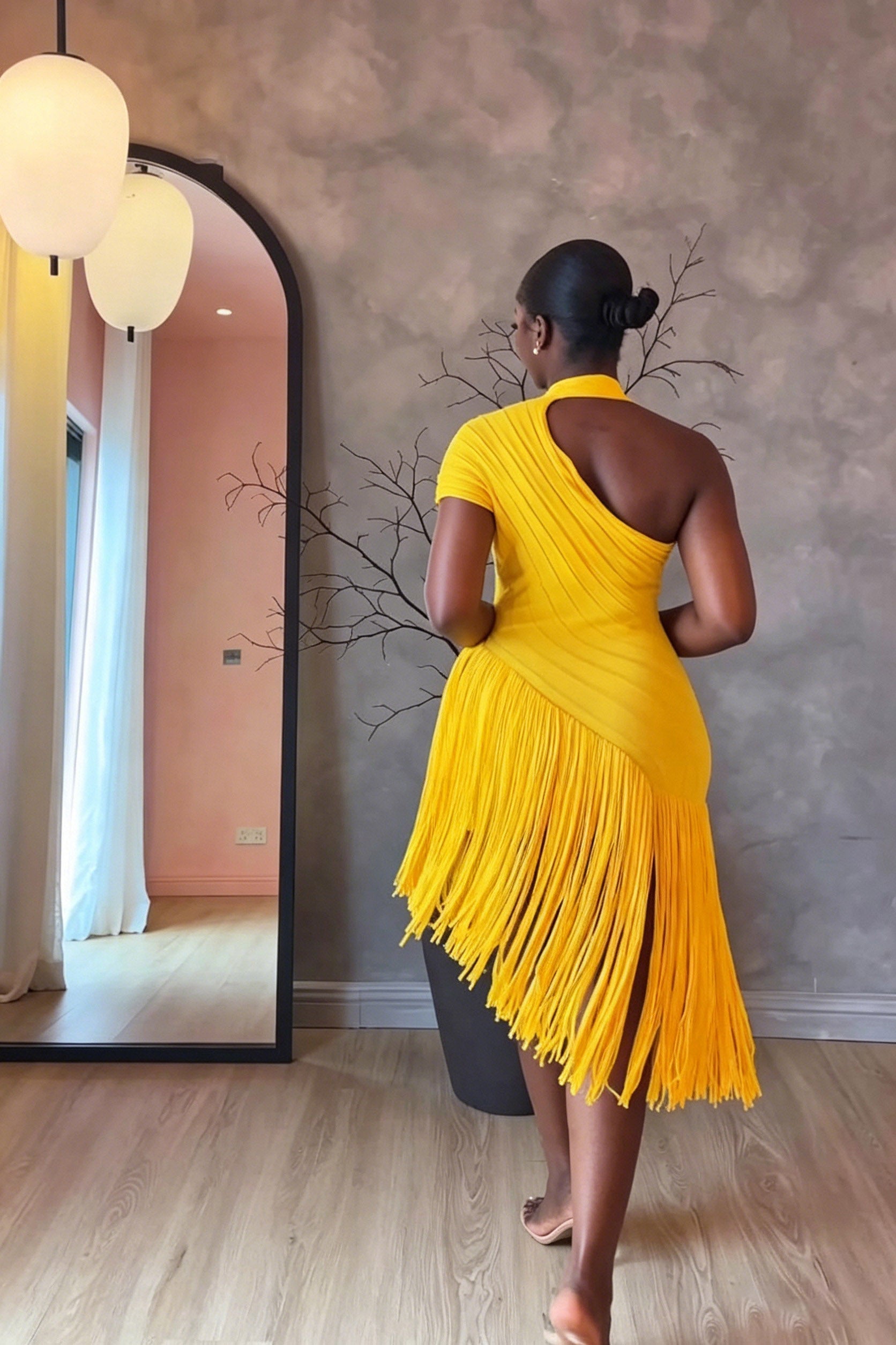 Vibrant Yellow Cutout Midi Dress