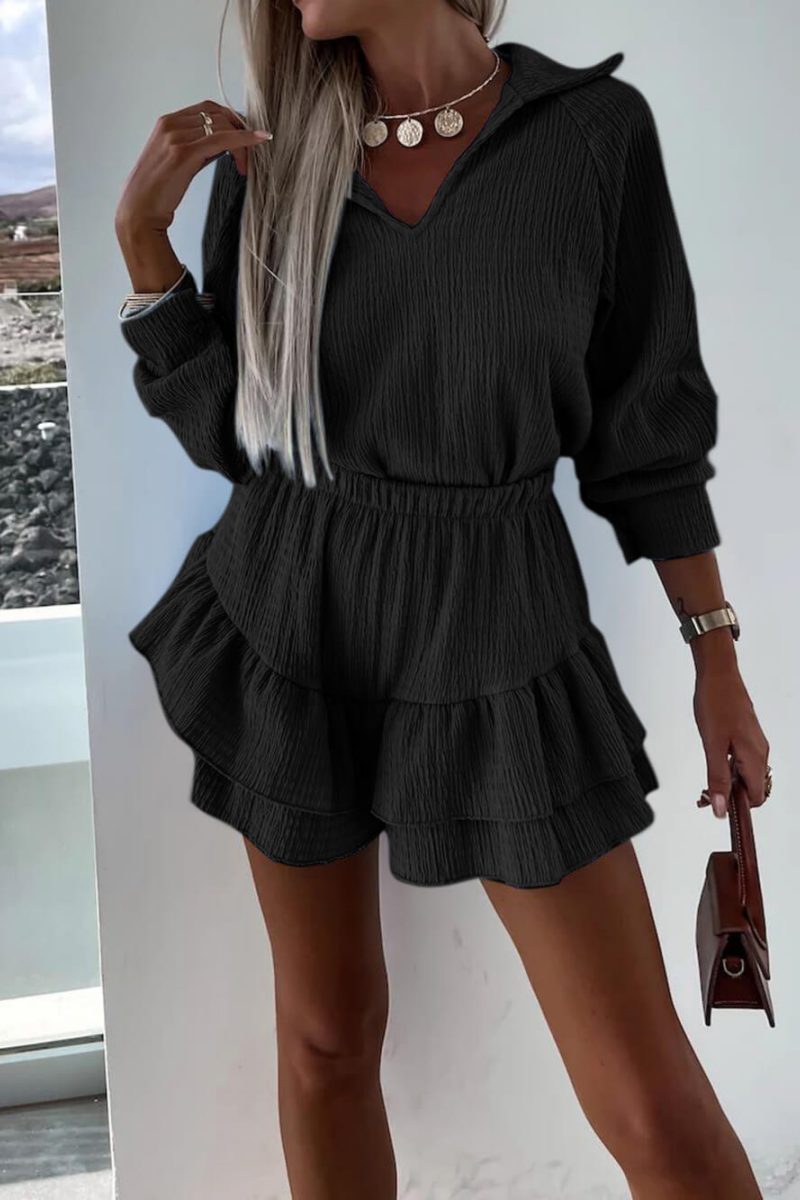 V-Neck Shirt Flared Skort Two-Piece Set