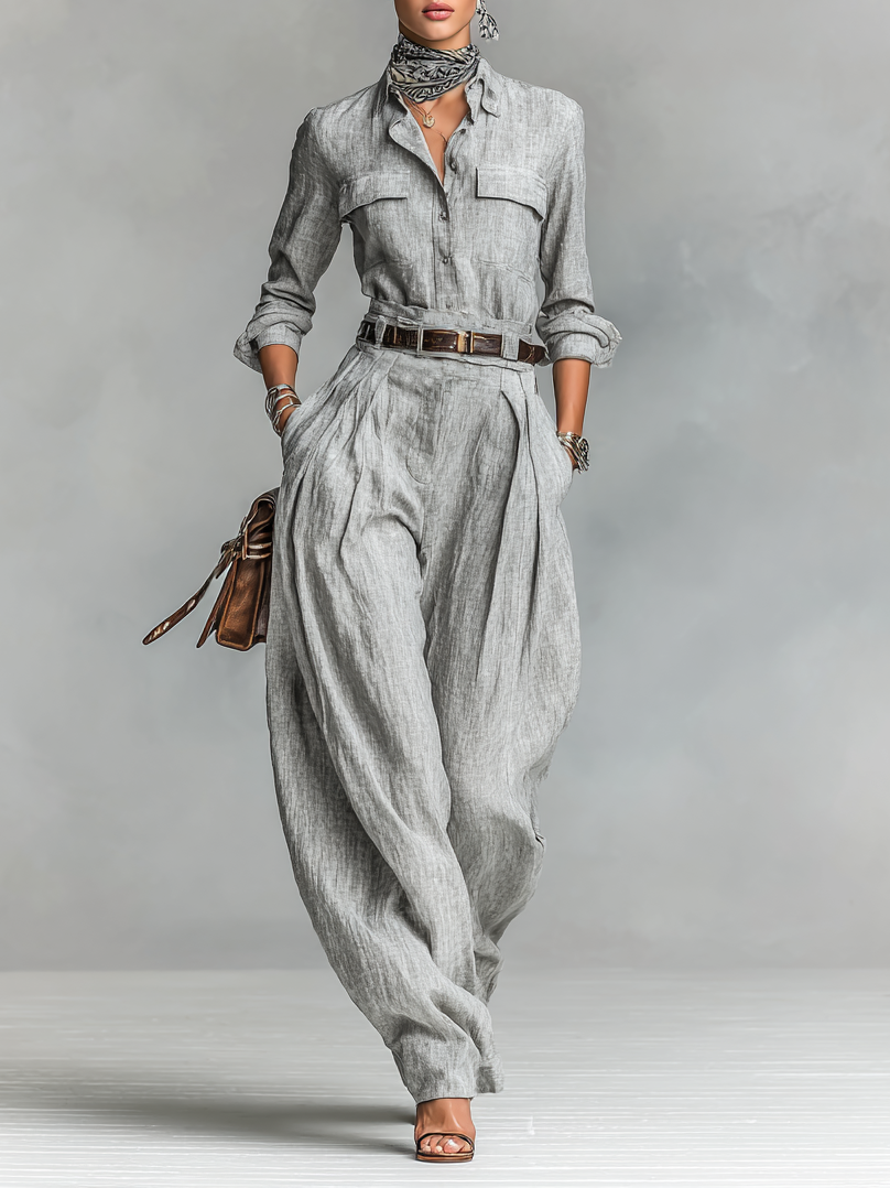 Cotton-linen Shirt Trousers Two-piece Set