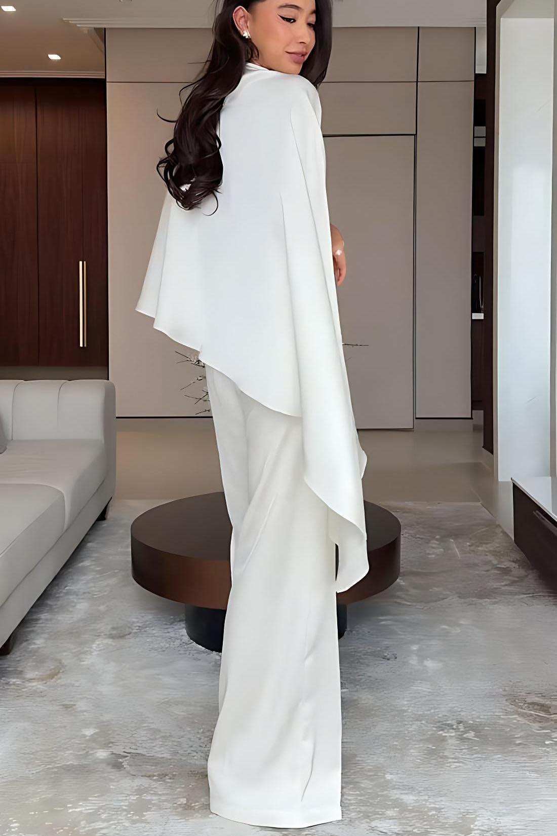 Cape Sleeve Wide-Leg Pants Set
