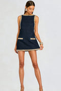 Navy Denim Crystal Trim Shift Mini Dress