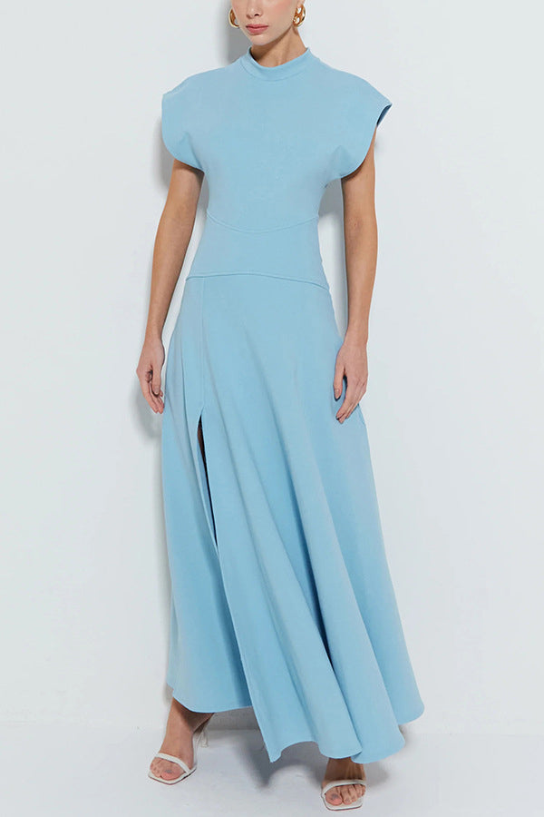 Round Neck Slit Wide Cuffs Long Dress