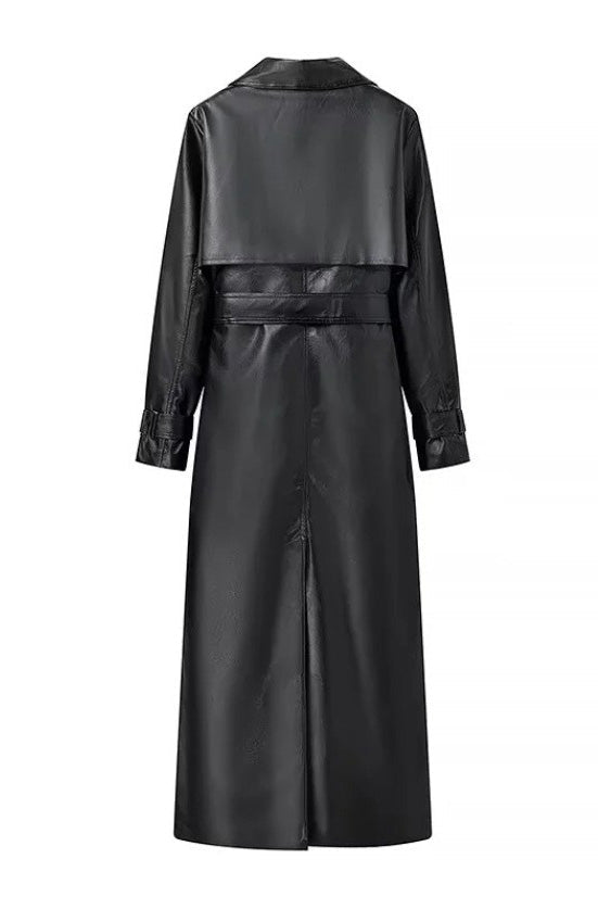 Waist-Tied City Chic Leather Coat