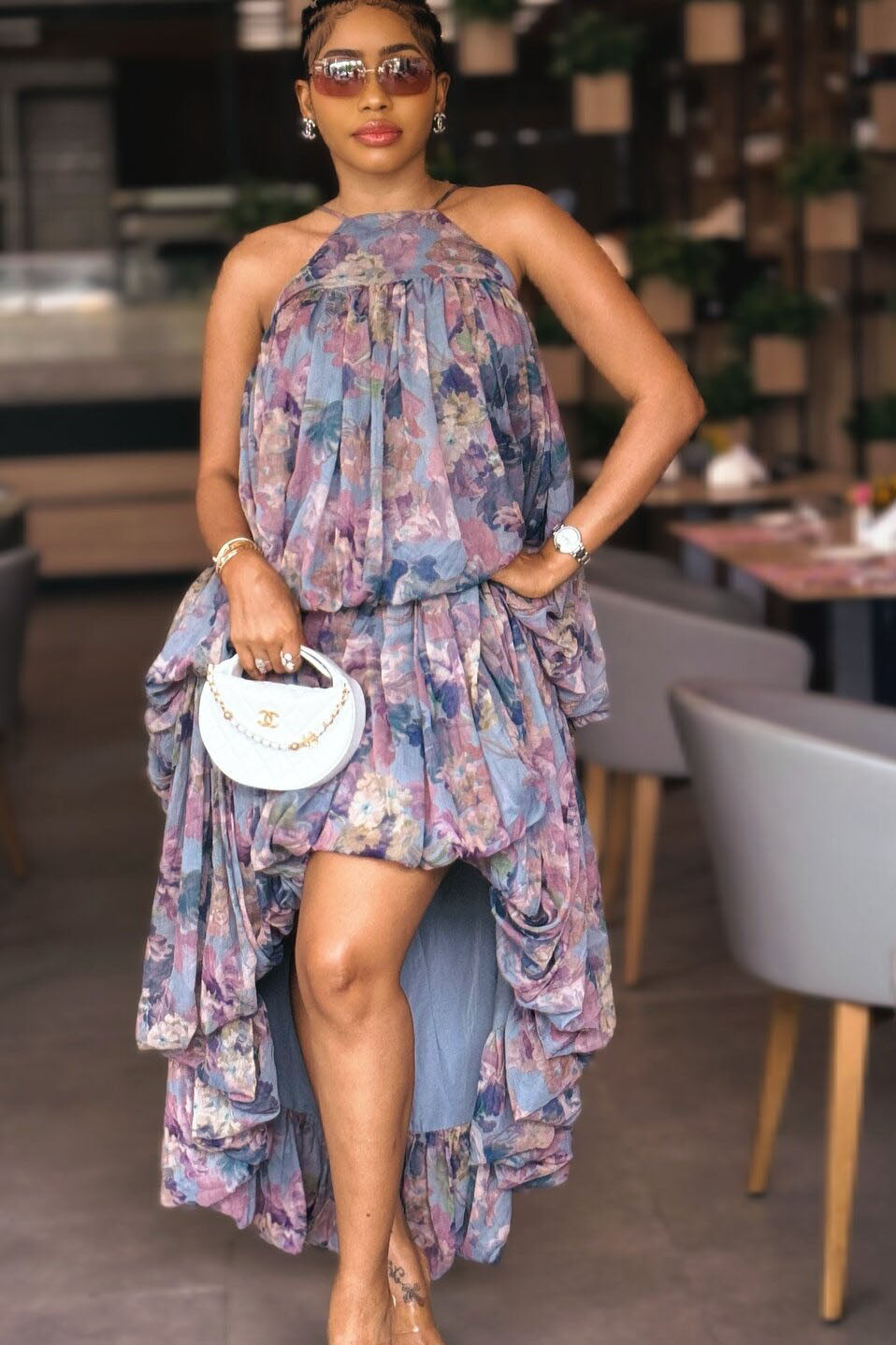 Halter Neck Ruffled Floral Dress