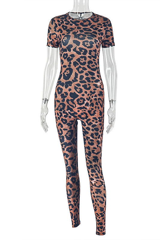 Back Cutout Leopard Print Jumpsuit