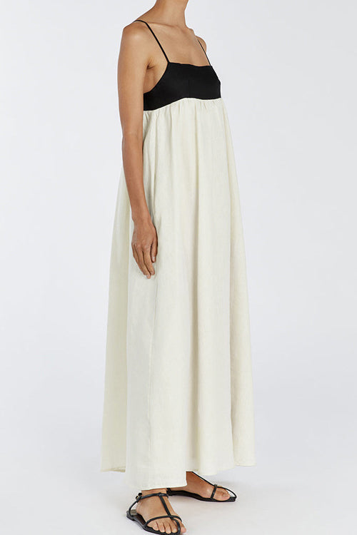 Loose Suspender Black White Patchwork Maxi Dress