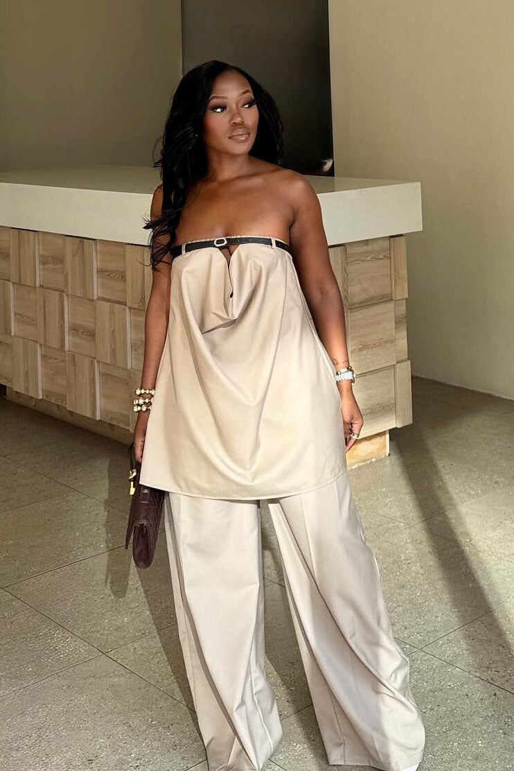Apricot Strapless Wide-Leg Set
