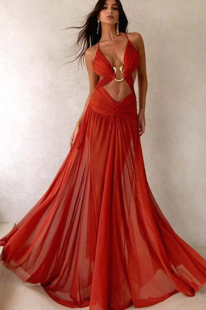 Midnight Veil Cut-Out Maxi Dress