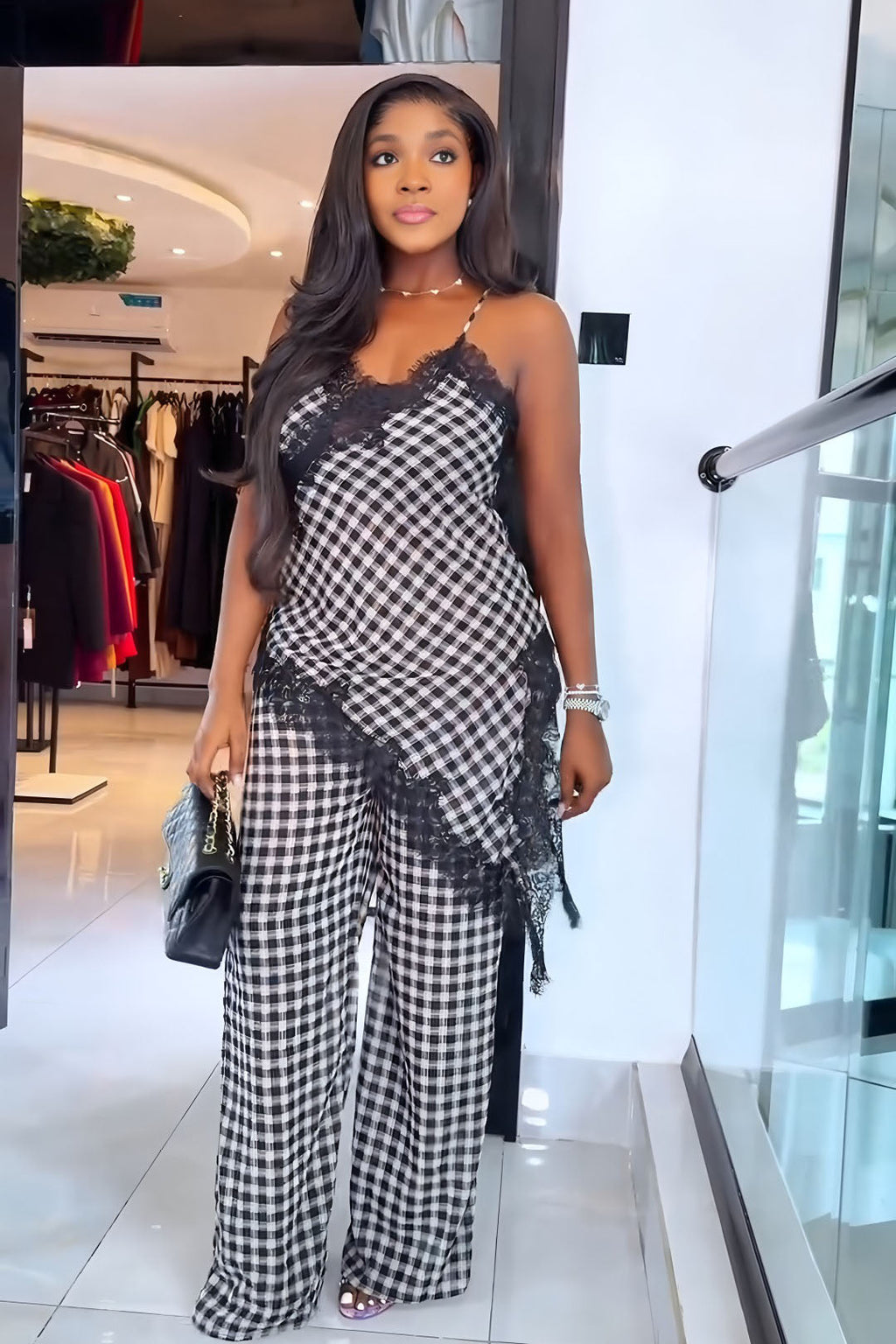 Gingham Lace Camisole Set