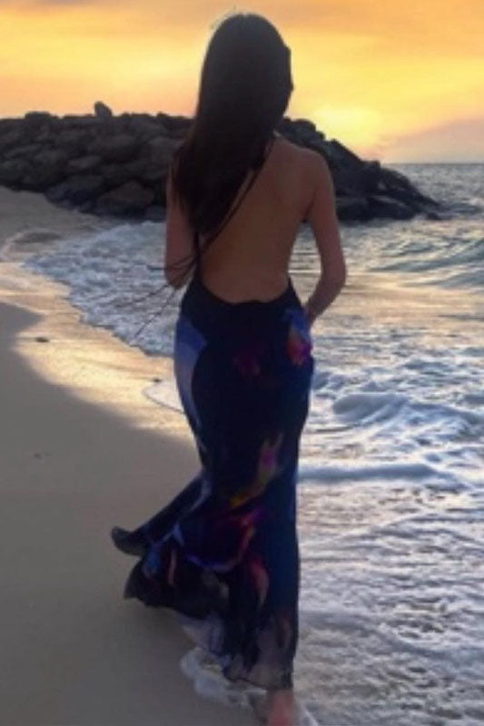 Art Print Halter Maxi Dress