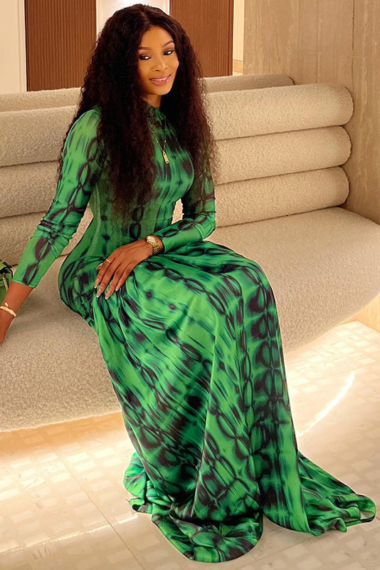 Emerald Animal Texture Flowy Maxi Dress