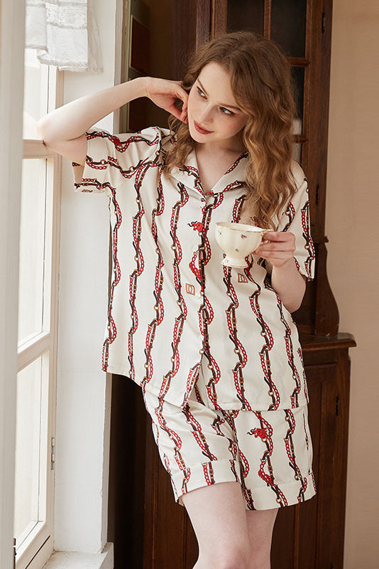 Dragon Head Chain Print Short-Sleeve Set