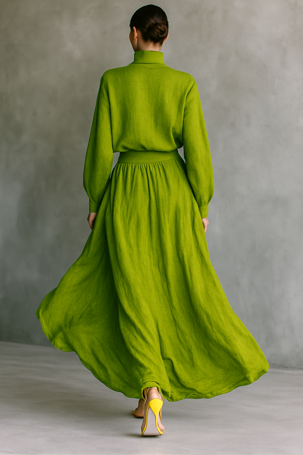Women's Green Turtleneck Top and Maxi Skirt Set