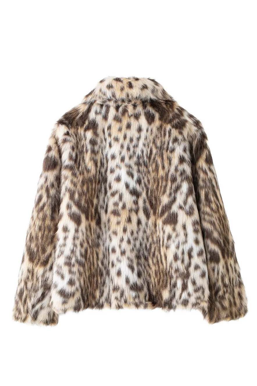 Wild leopard print short lapel fur coat