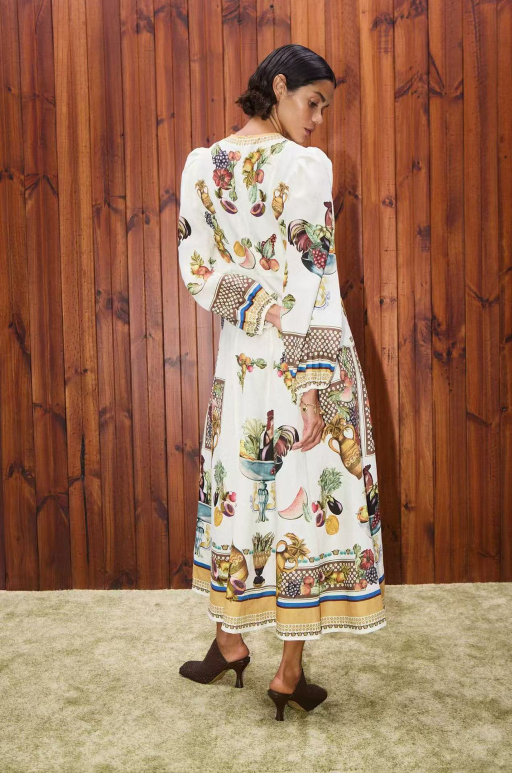 Puff Sleeve Vintage Midi Dress