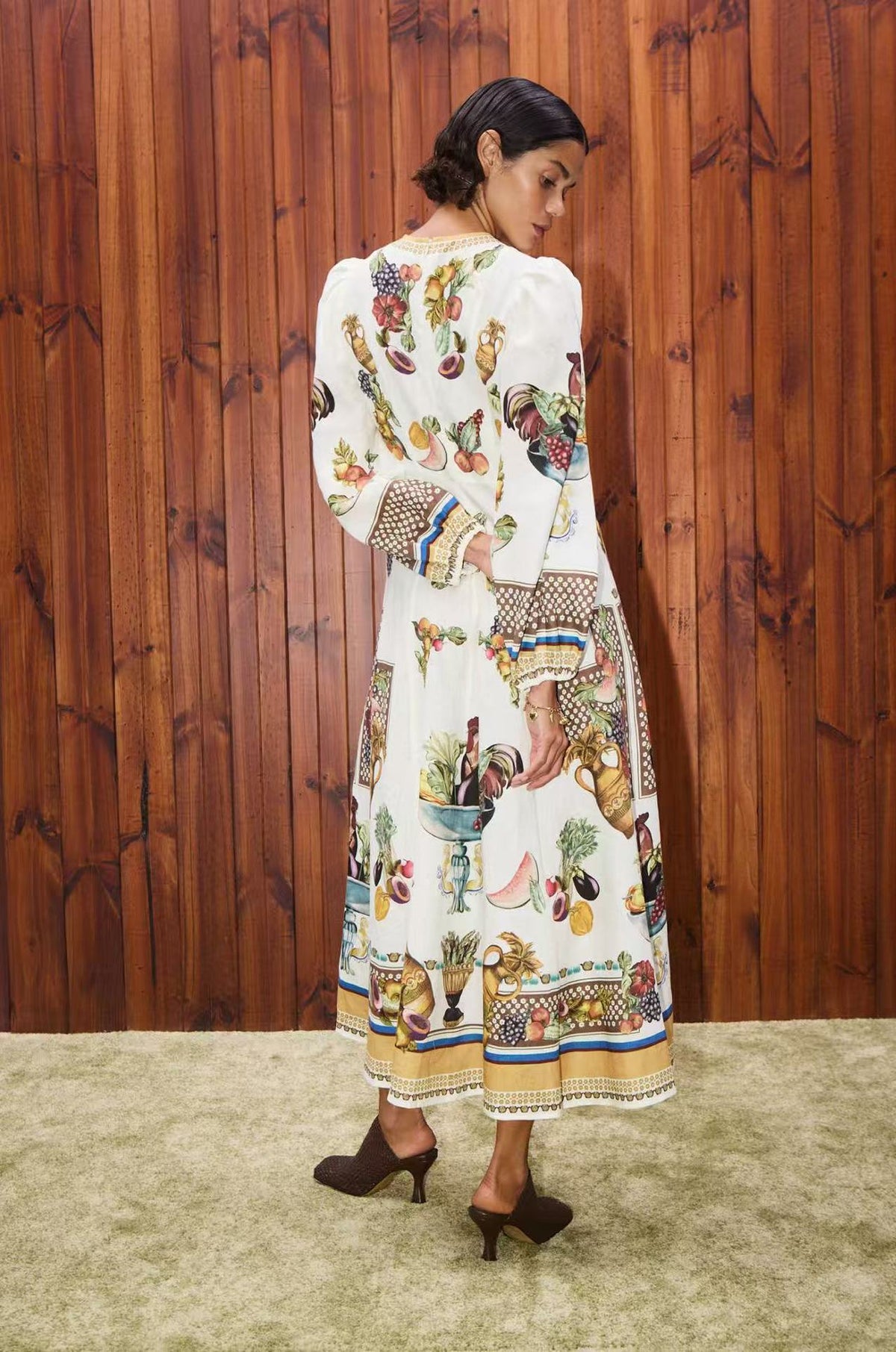 Puff Sleeve Vintage Midi Dress