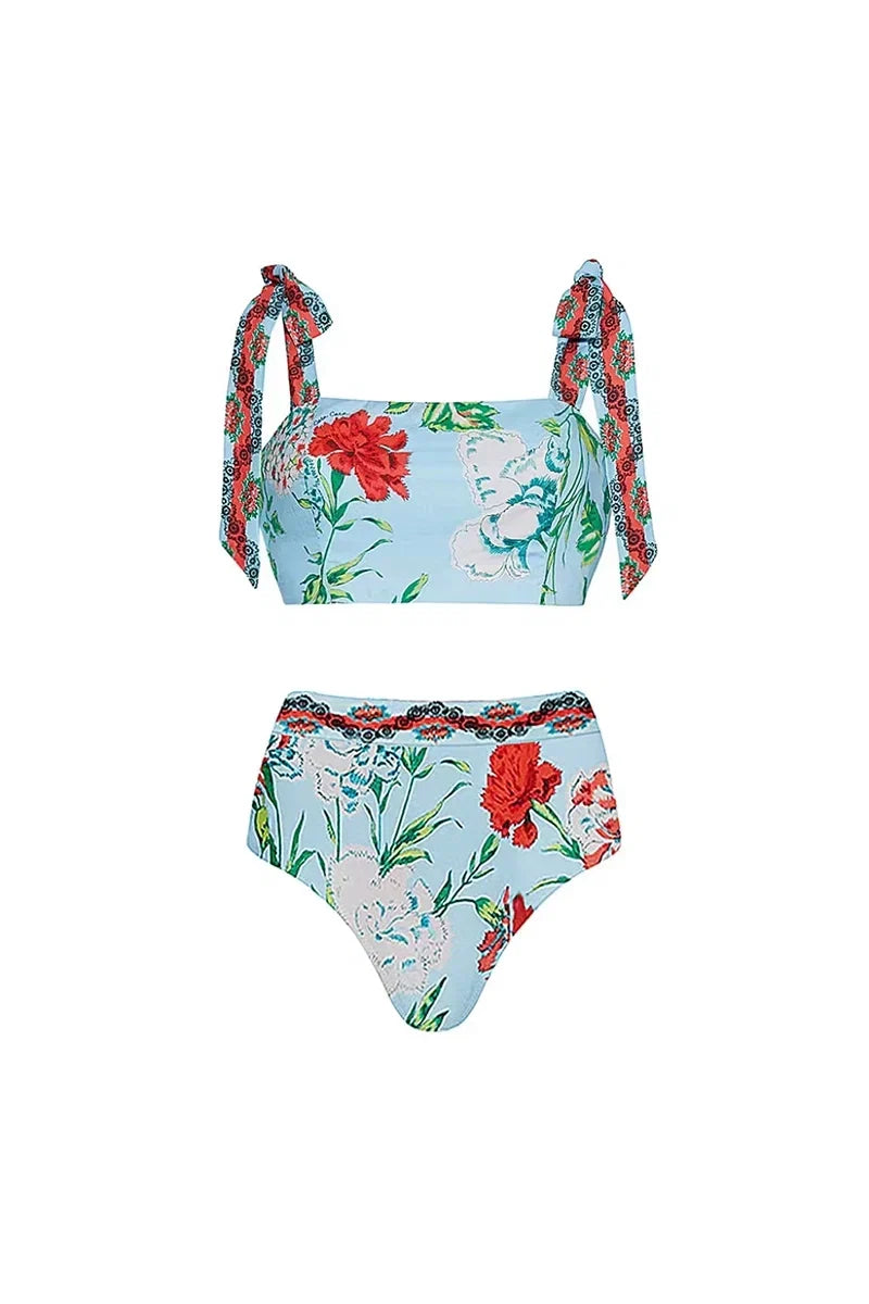 Lace Trim Tie-Up French Style Bikini Set