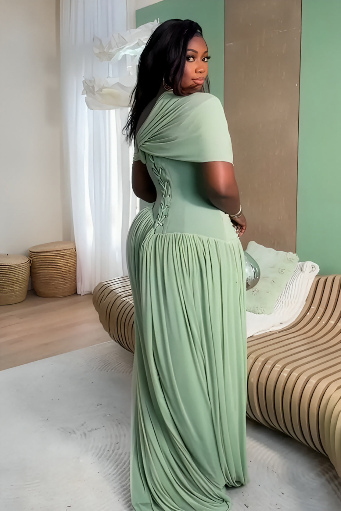 Mint Green Pleated Maxi Dress