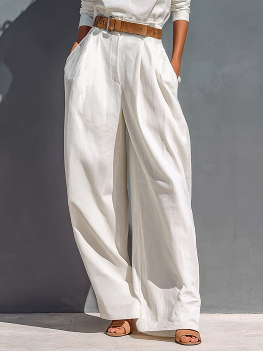 All White Half Long Sleeve Loose Two-piece Set