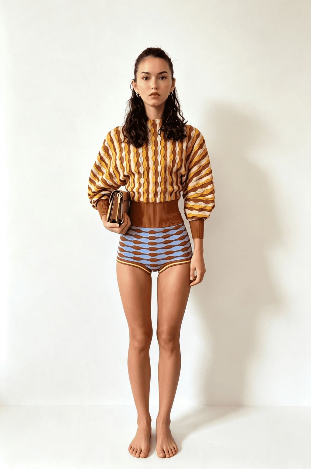 Vintage Wavy Stripe High Waist Knit Shorts