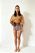Vintage Wavy Stripe High Waist Knit Shorts