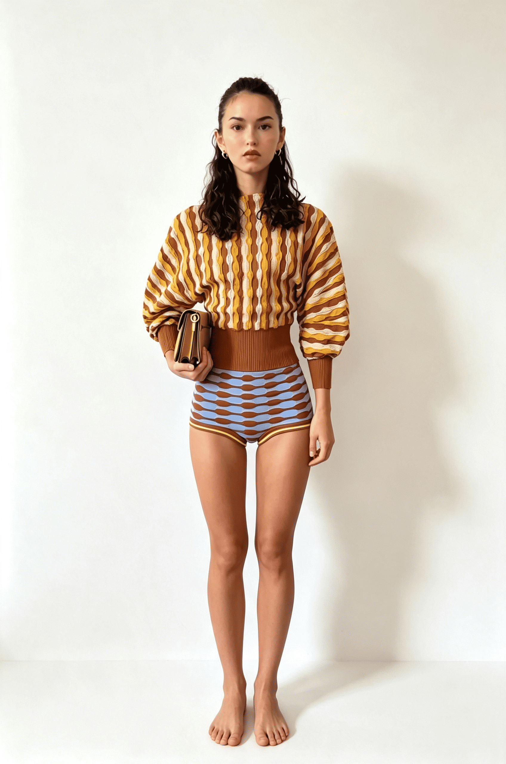 Vintage Wavy Stripe High Waist Knit Shorts