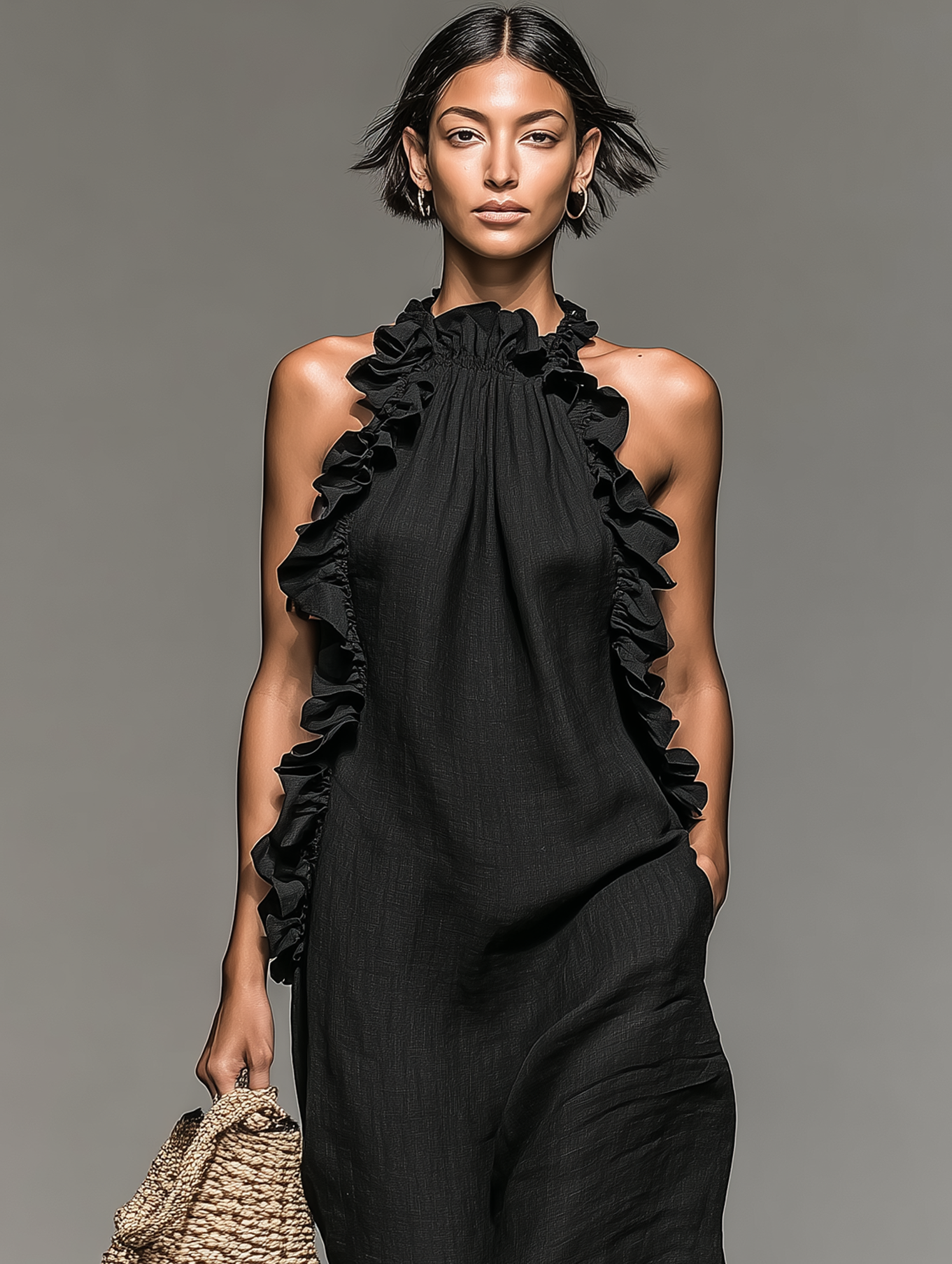 Linen Sleeveless Ruffle Maxi Dress