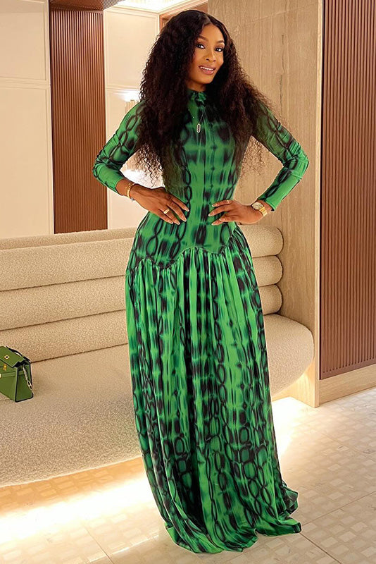 Emerald Animal Texture Flowy Maxi Dress