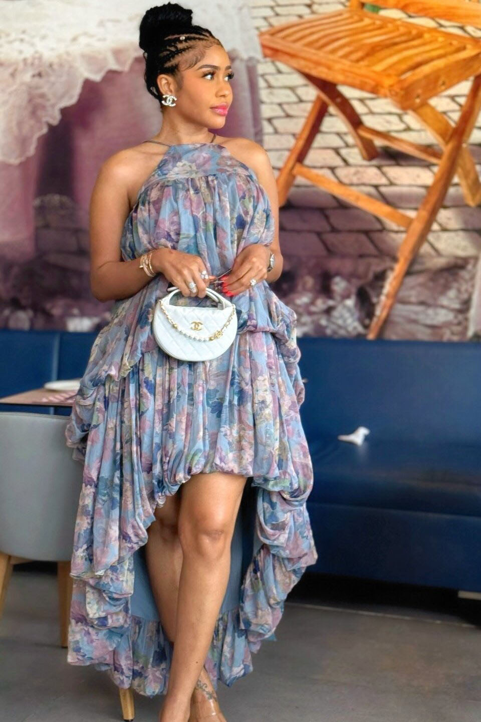Halter Neck Ruffled Floral Dress